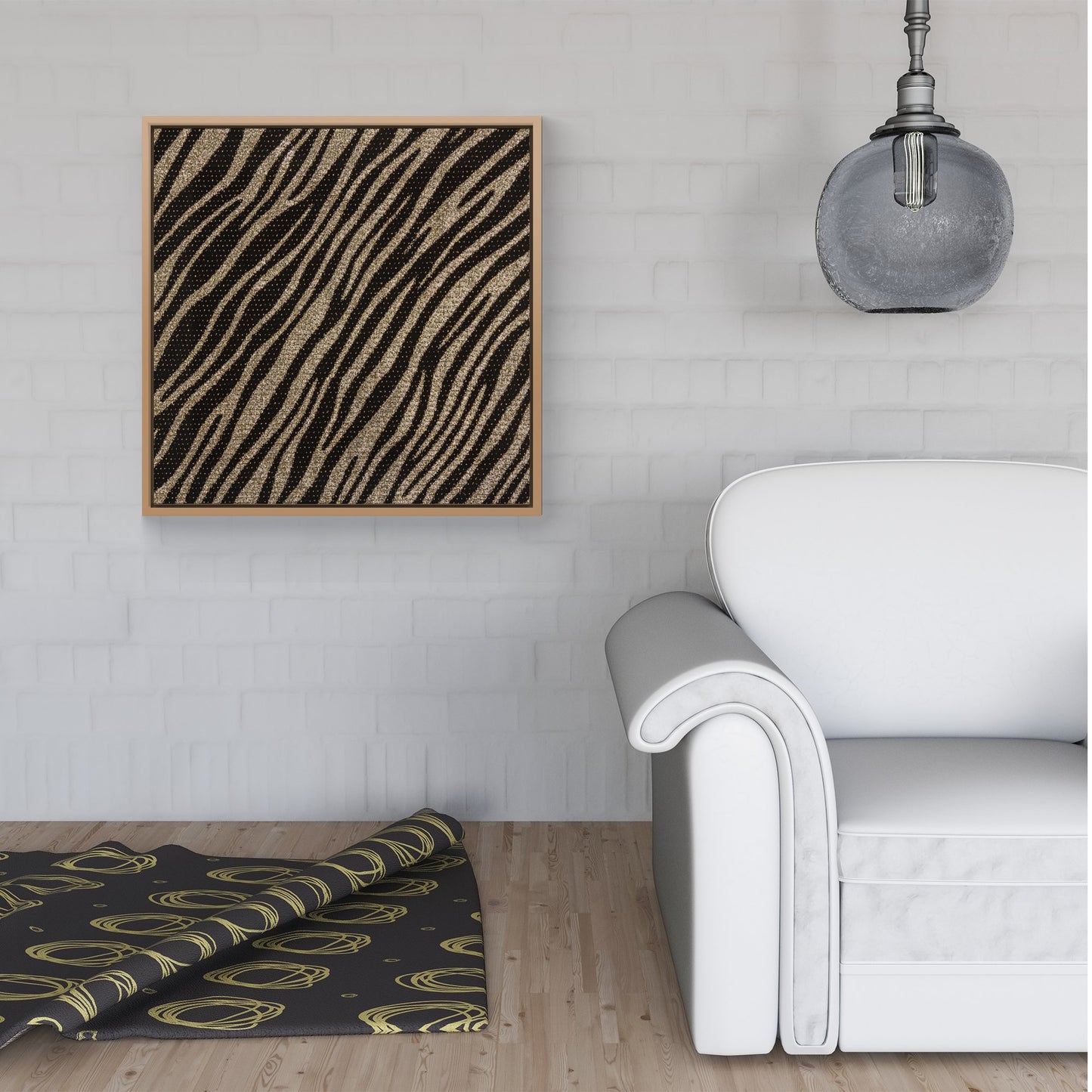 Golden Zebra Print Framed Canvas