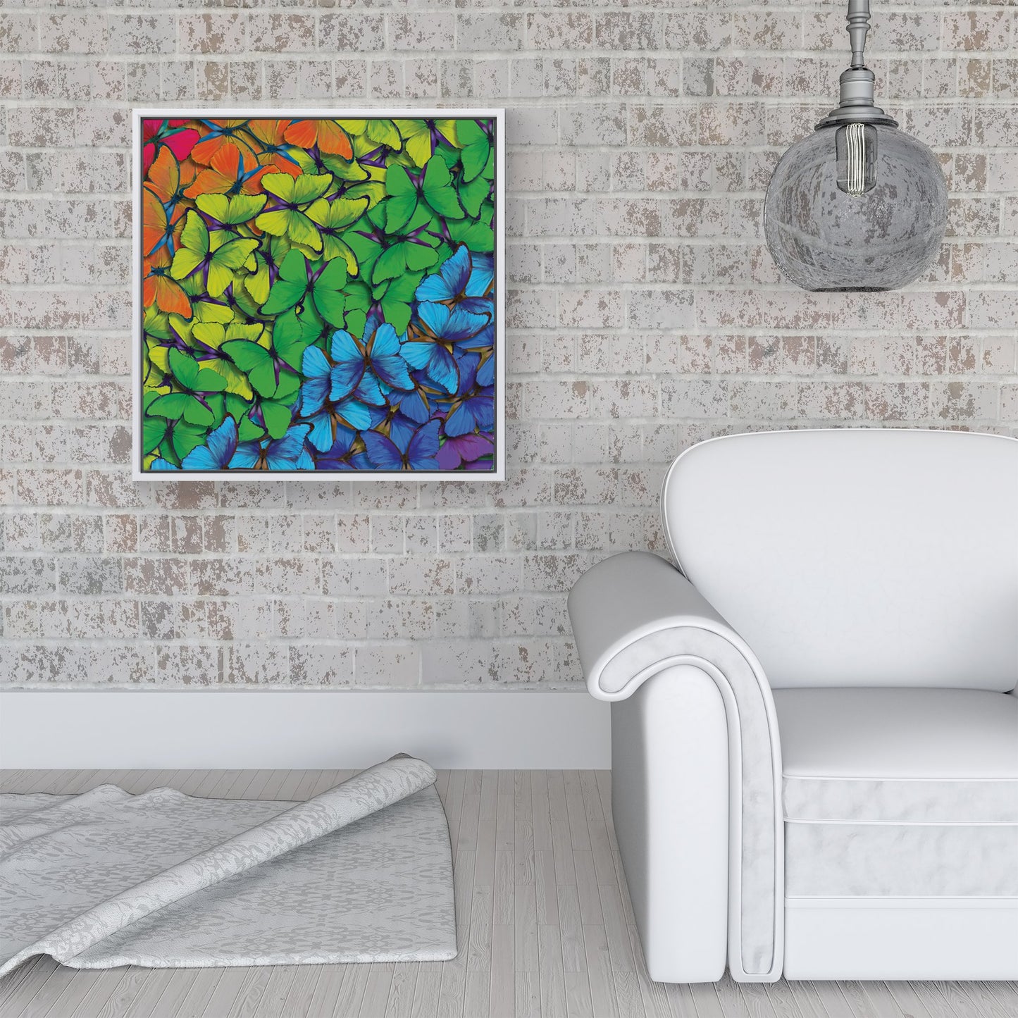 Multicoloured Butterflies Framed Canvas