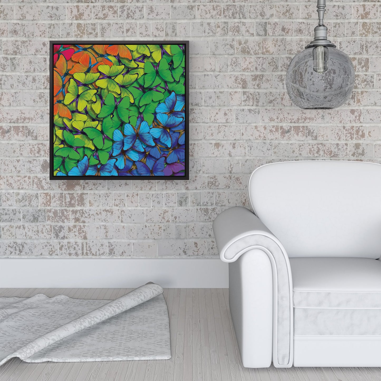 Multicoloured Butterflies Framed Canvas