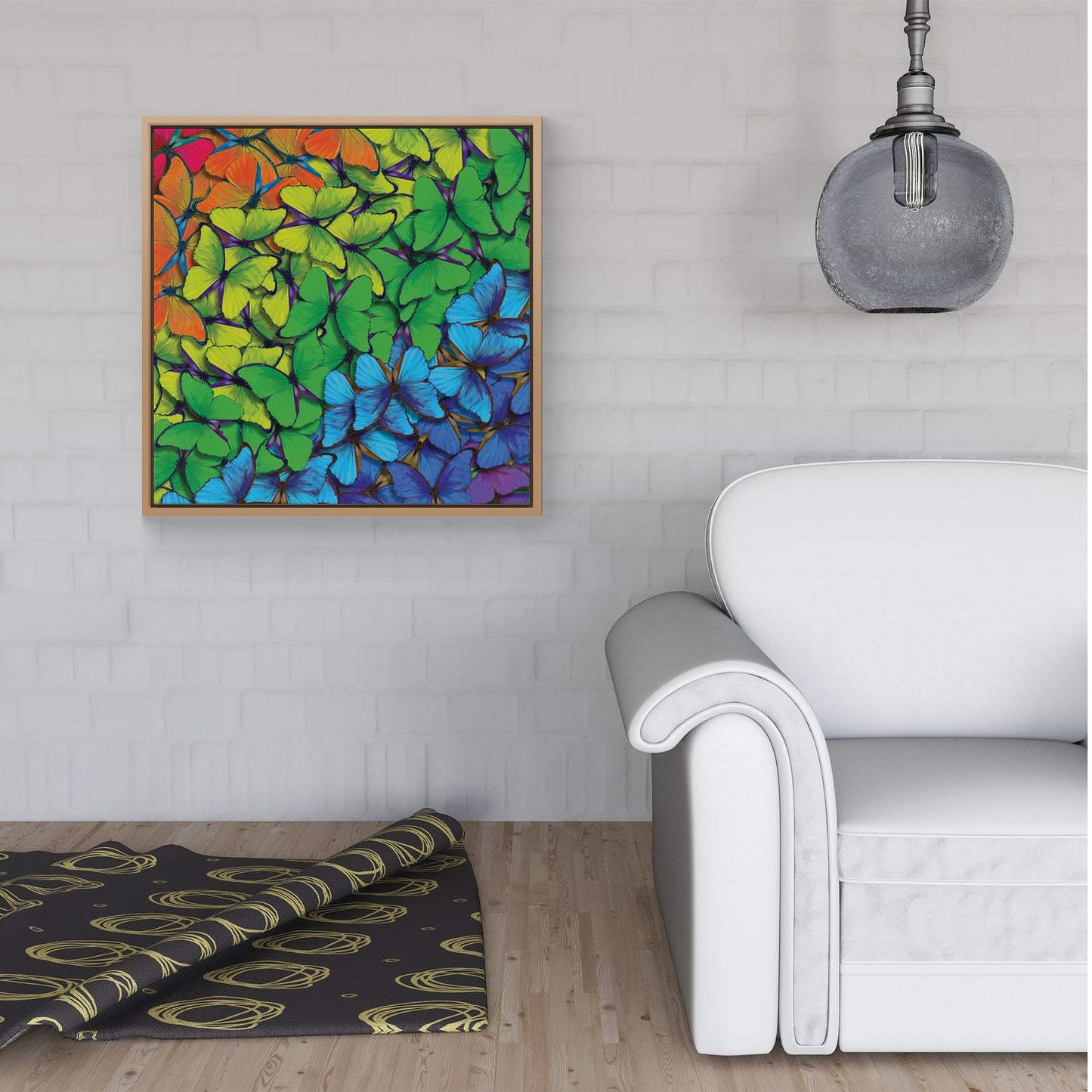 Multicoloured Butterflies Framed Canvas