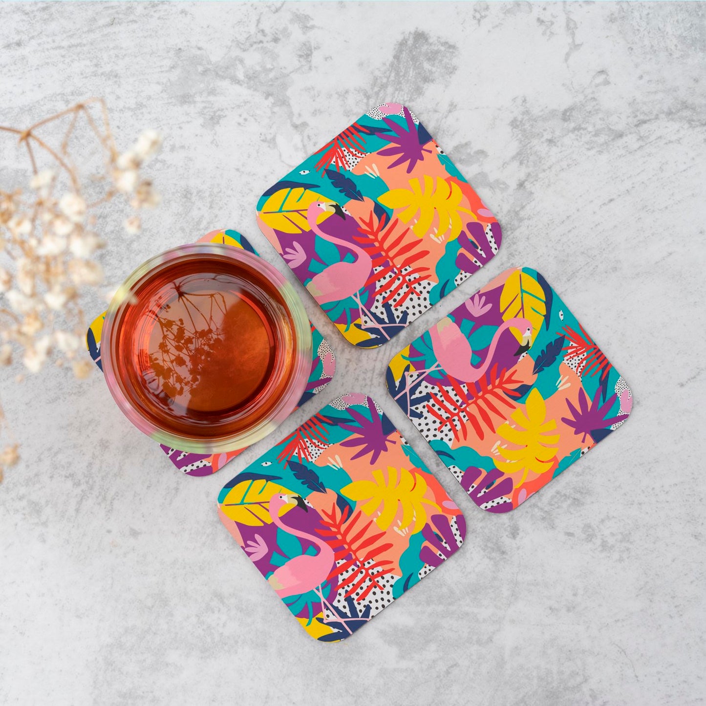 Tropical Flamingoes Coasters