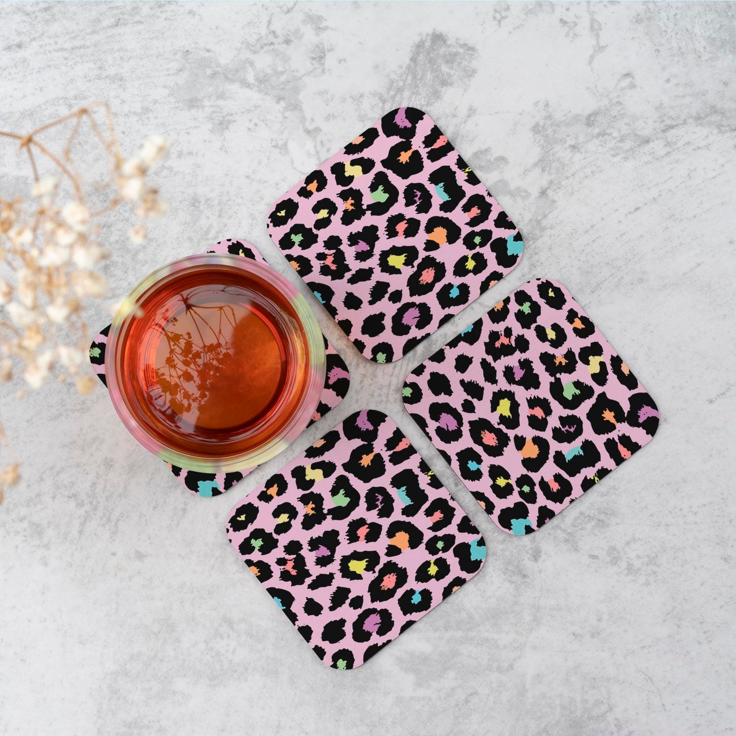 Pink Leopard Print Coasters