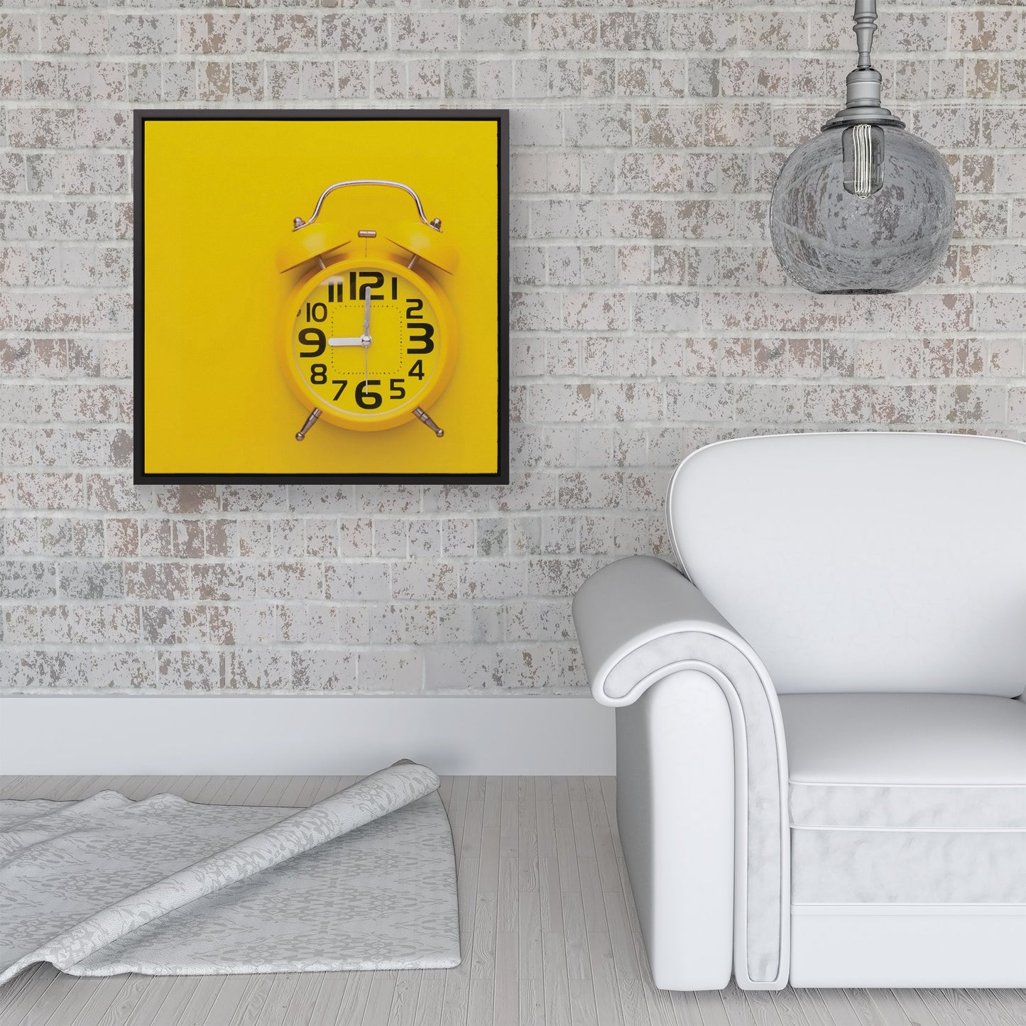 Yellow Alarm Clock Framed Canvas