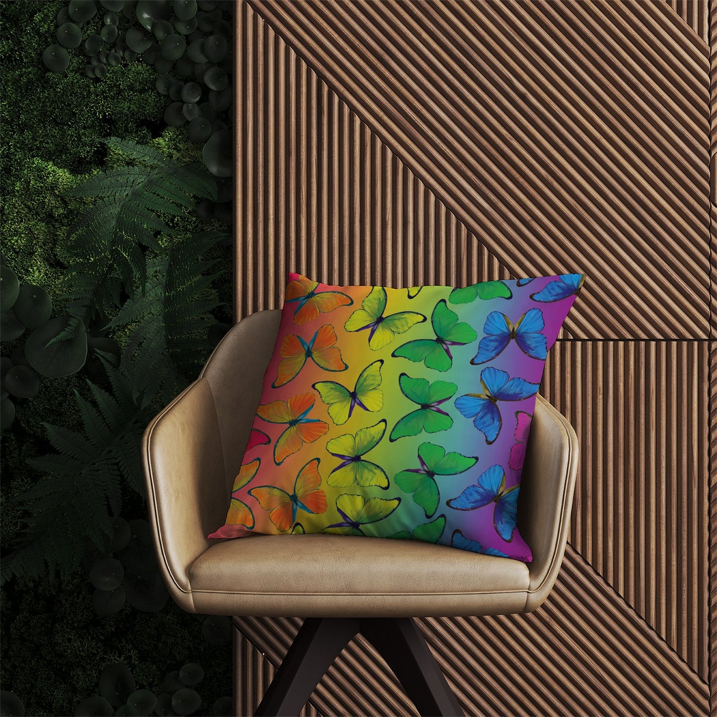 Multicoloured Butterfly Pattern Outdoor Cushion