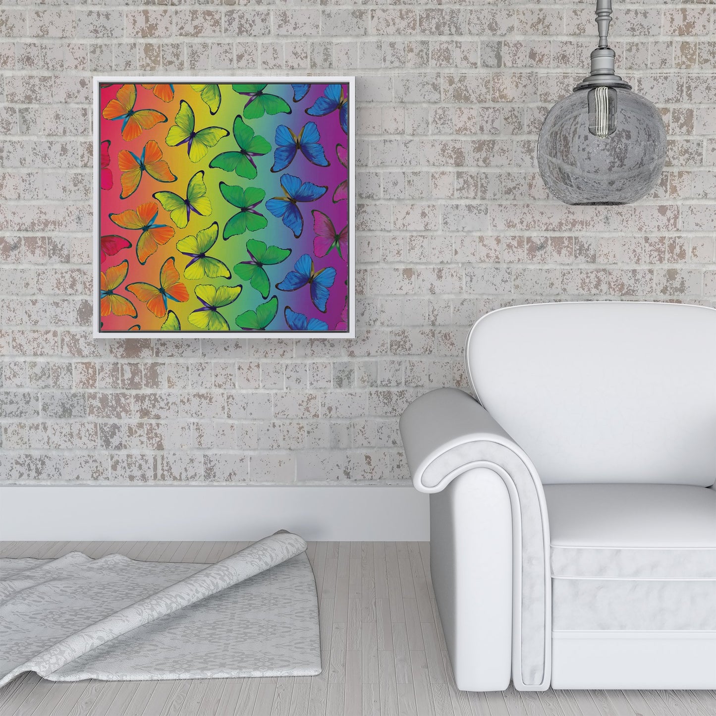 Multicoloured Butterfly Pattern Framed Canvas