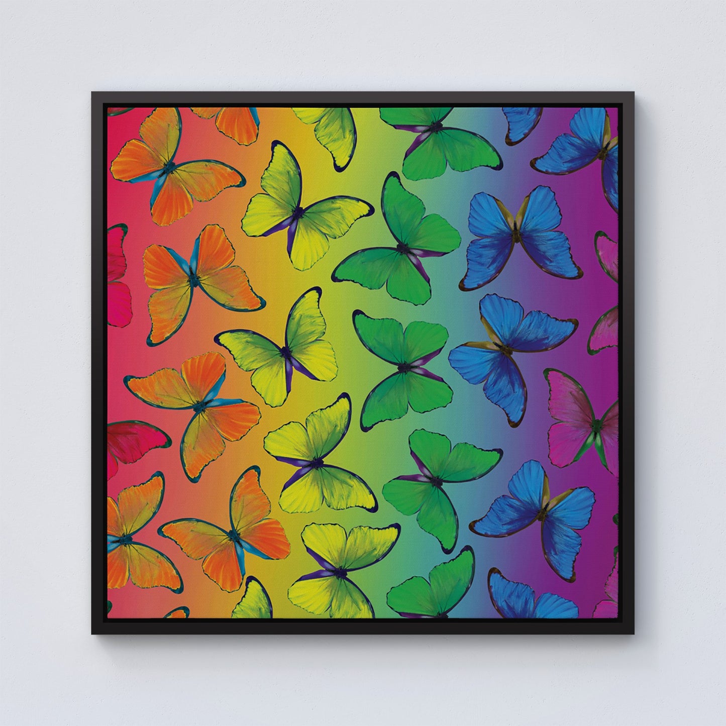 Multicoloured Butterfly Pattern Framed Canvas