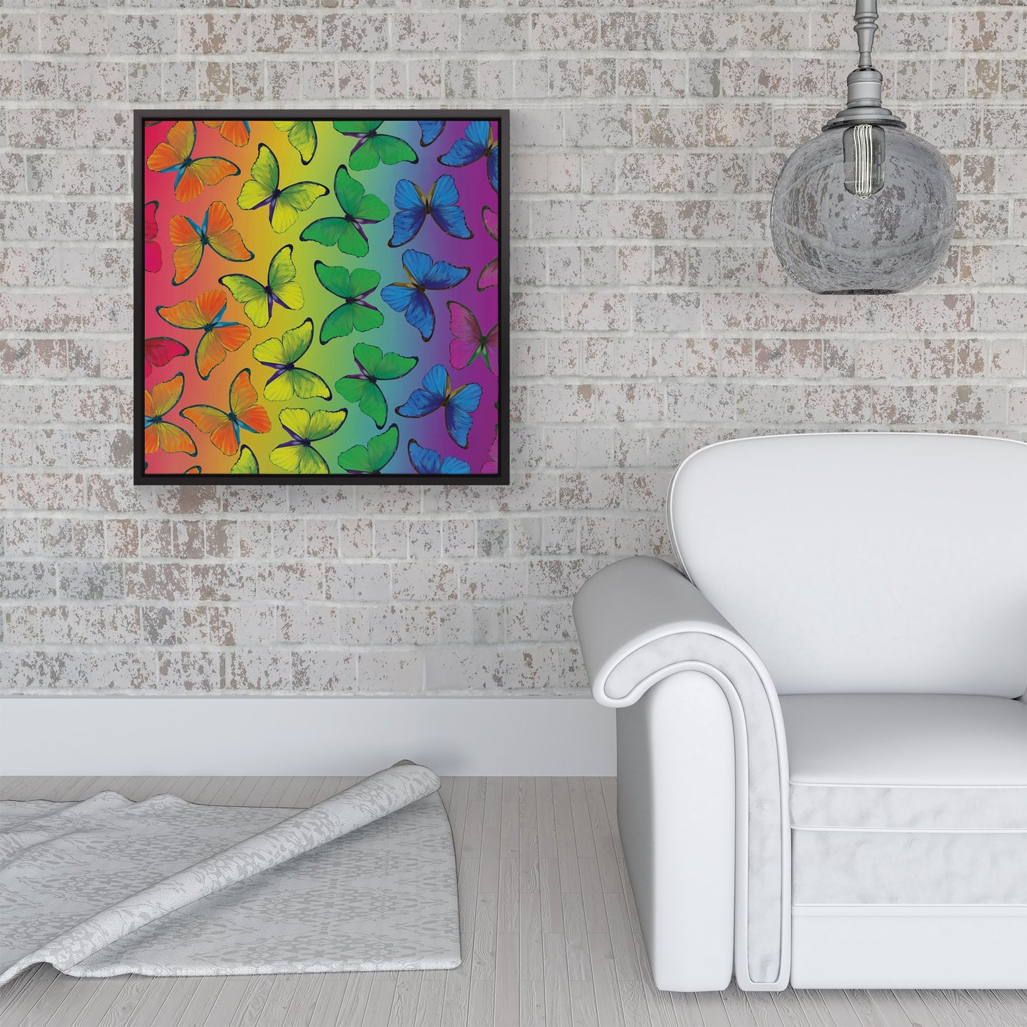 Multicoloured Butterfly Pattern Framed Canvas
