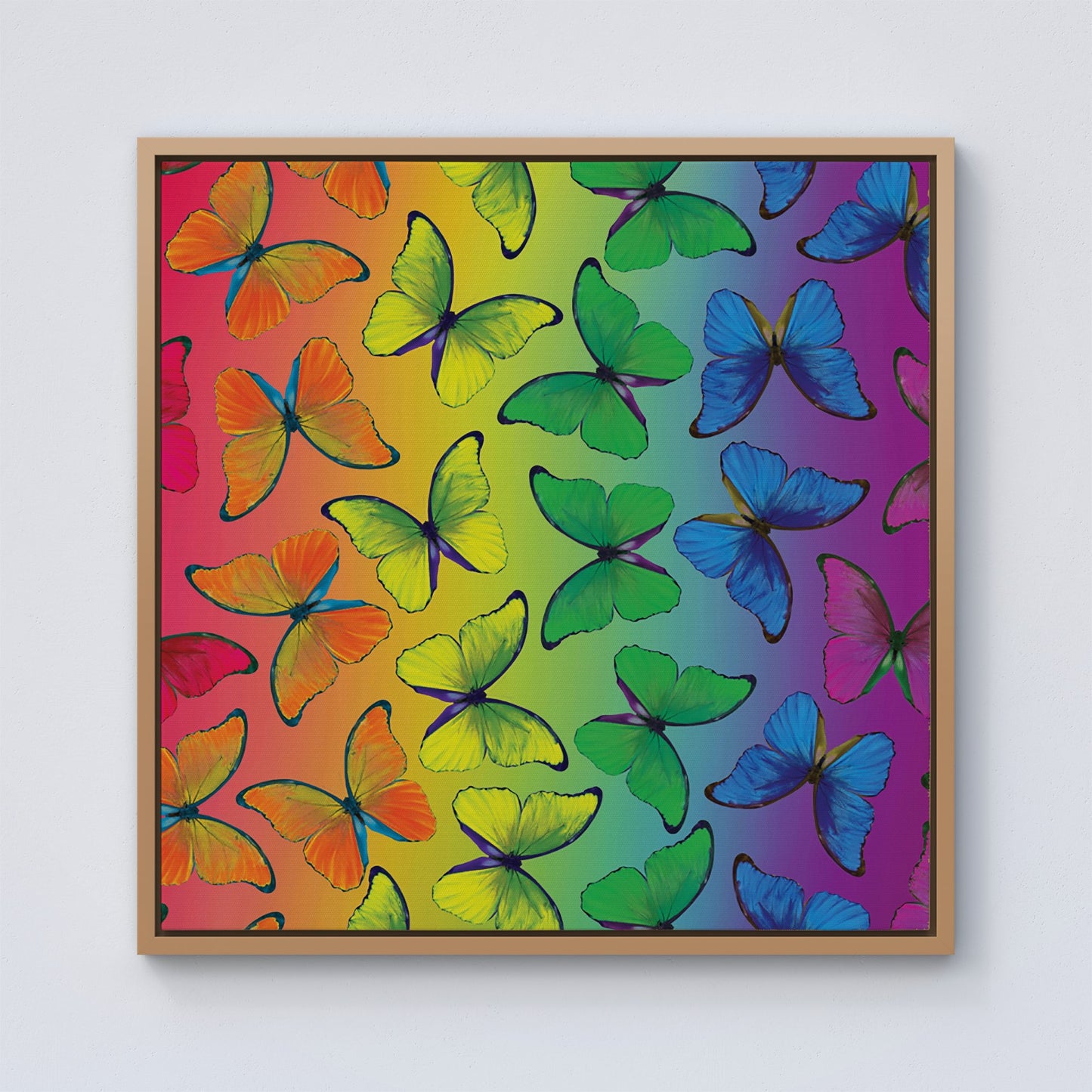 Multicoloured Butterfly Pattern Framed Canvas