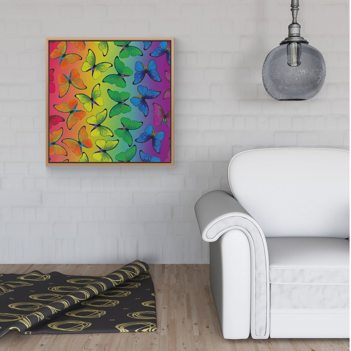 Multicoloured Butterfly Pattern Framed Canvas