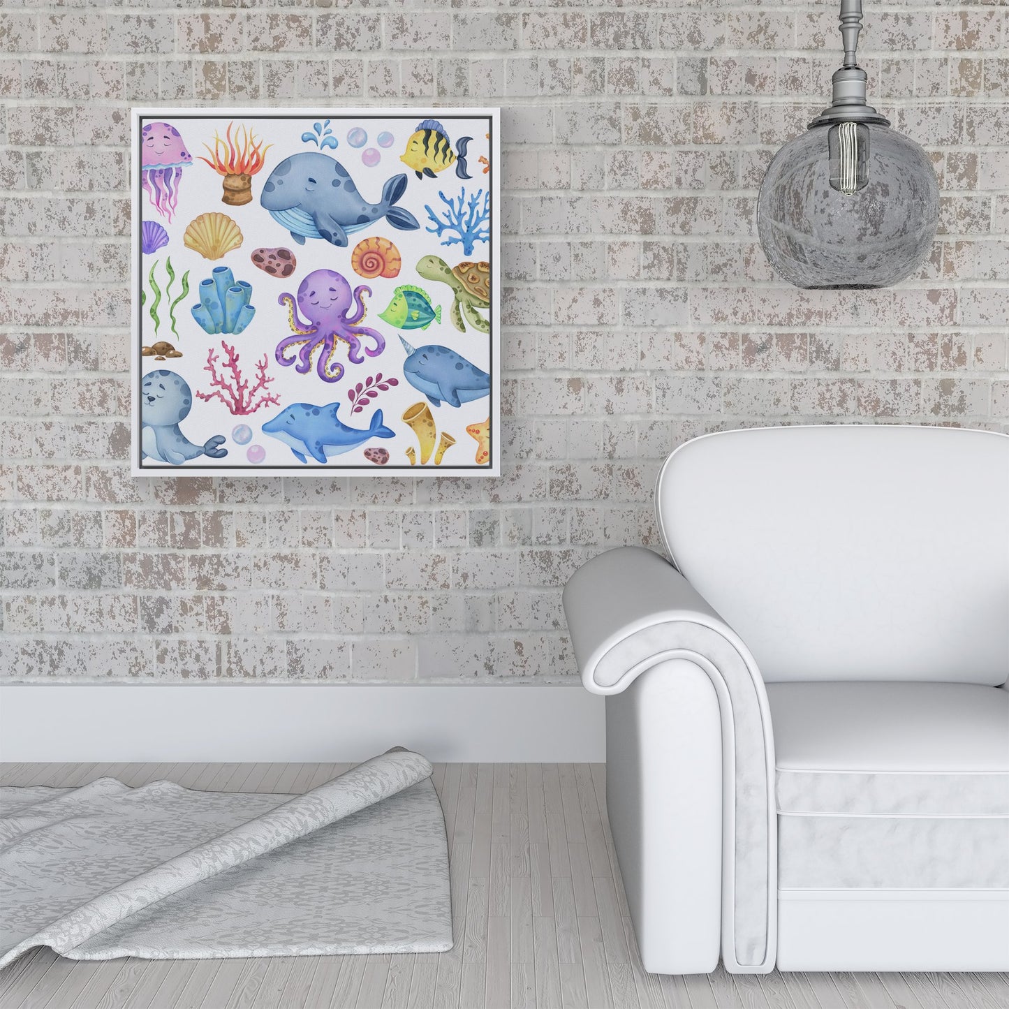 Children'S Sea Life Framed Canvas