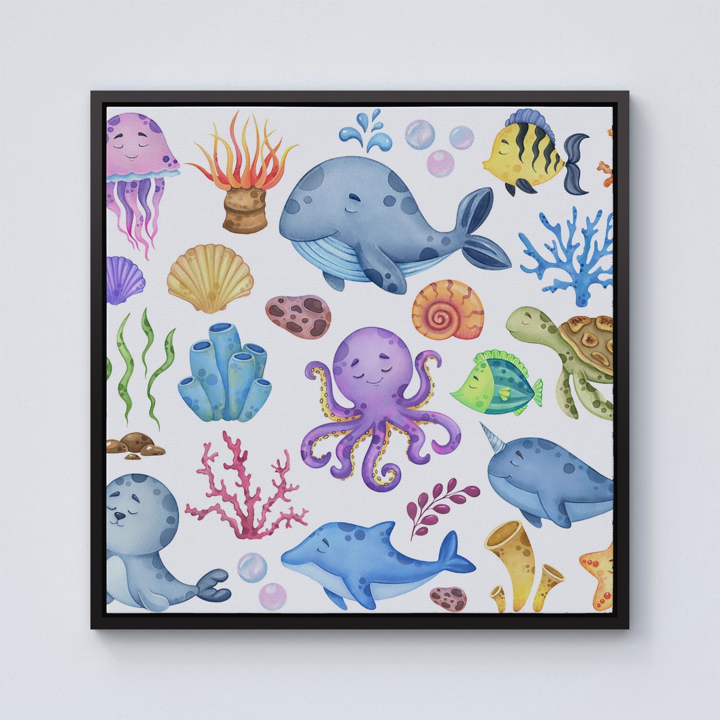Children'S Sea Life Framed Canvas