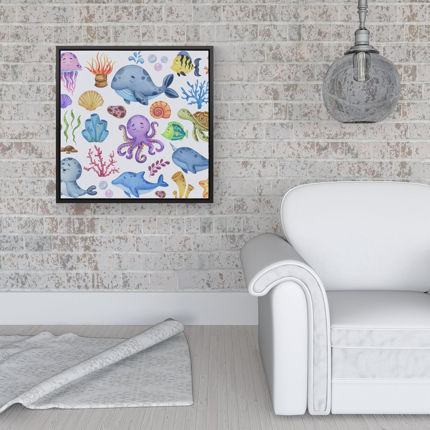 Children'S Sea Life Framed Canvas