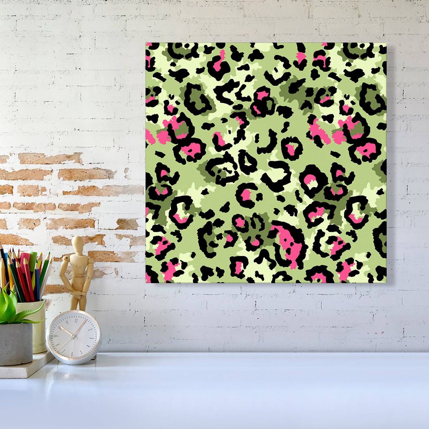 Green And Pink Leopard Print Canvas