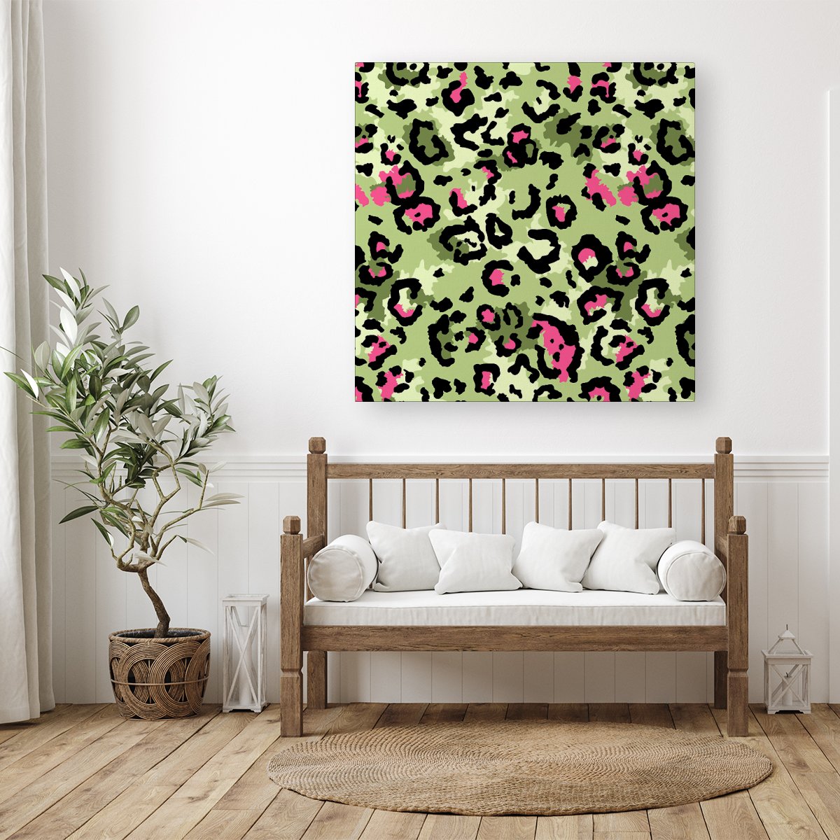 Green And Pink Leopard Print Canvas