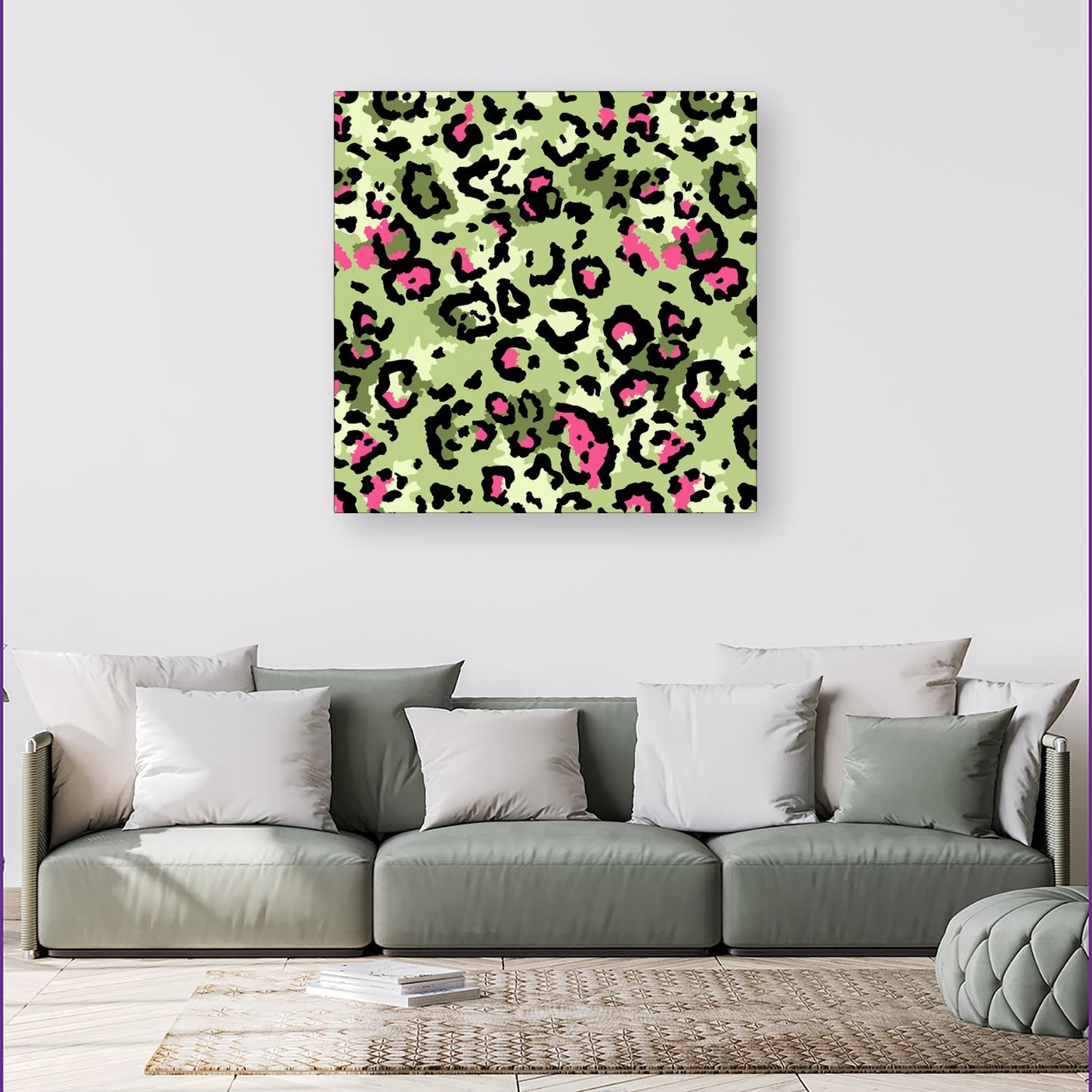 Green And Pink Leopard Print Canvas