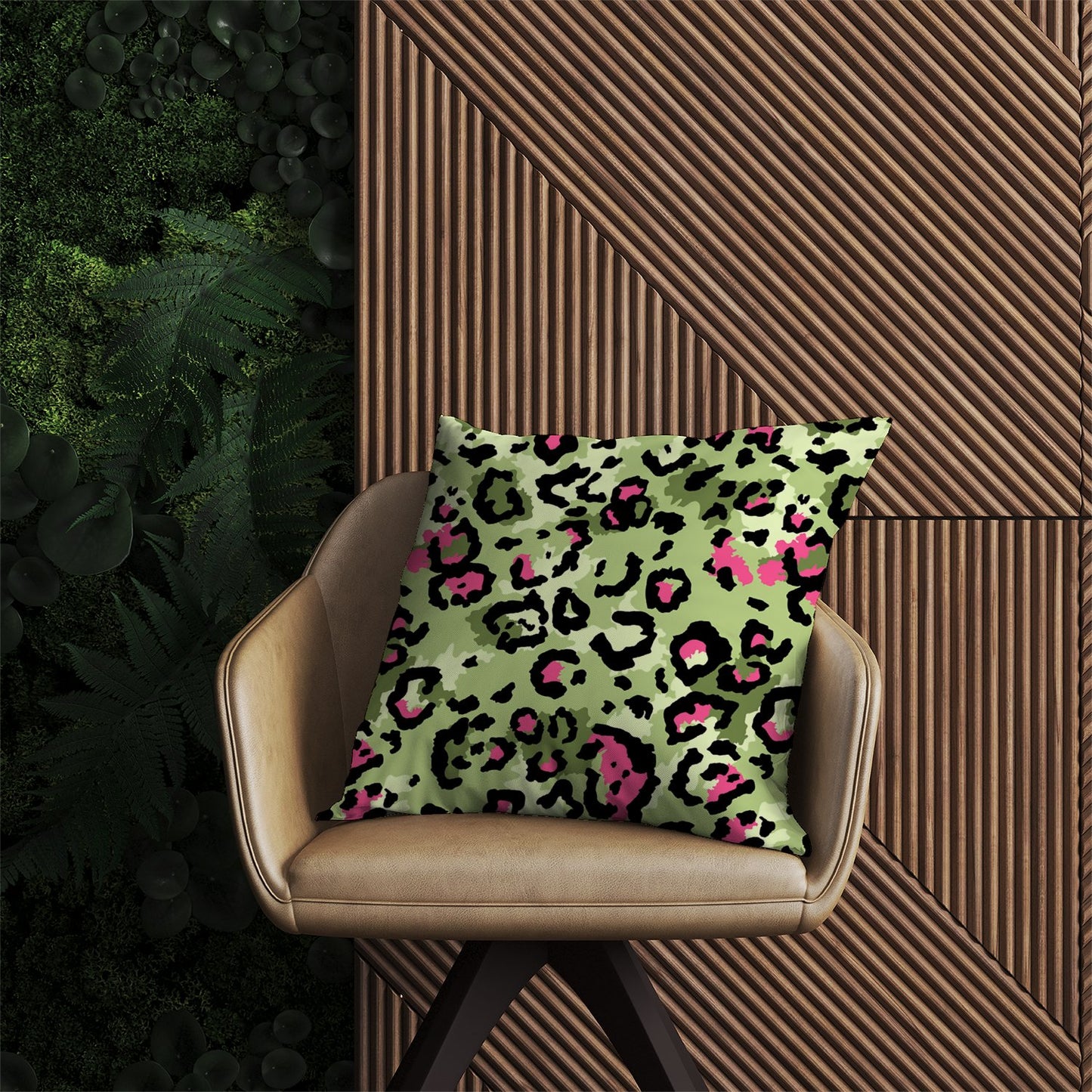 Green And Pink Leopard Print Outdoor Cushion