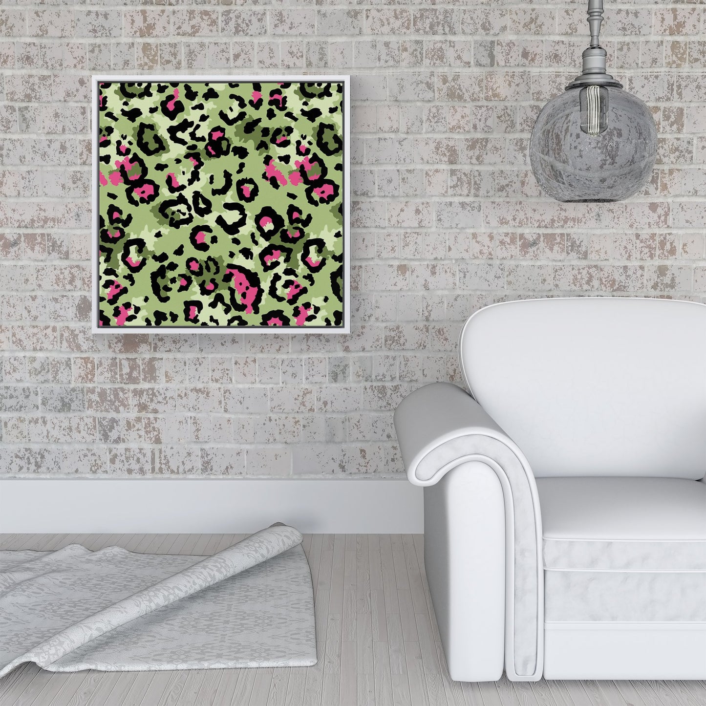 Green And Pink Leopard Print Framed Canvas