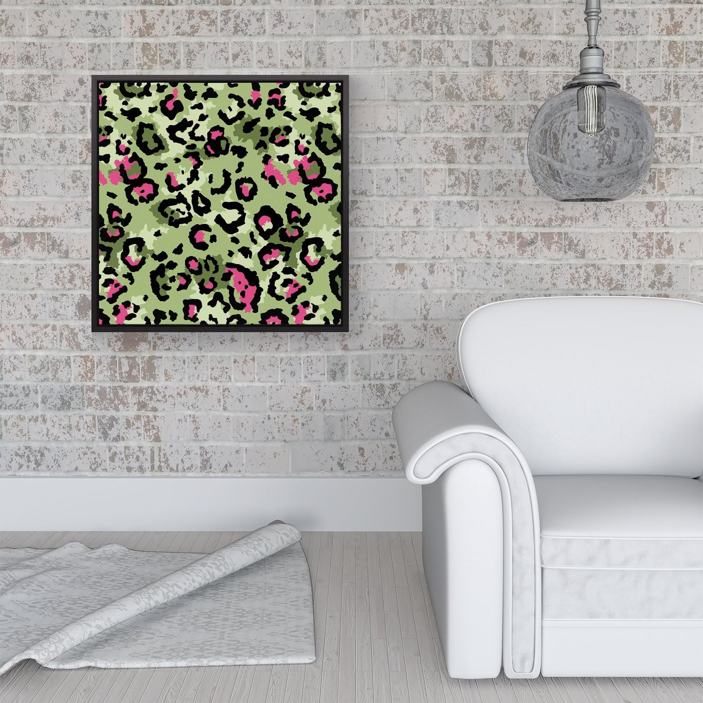 Green And Pink Leopard Print Framed Canvas