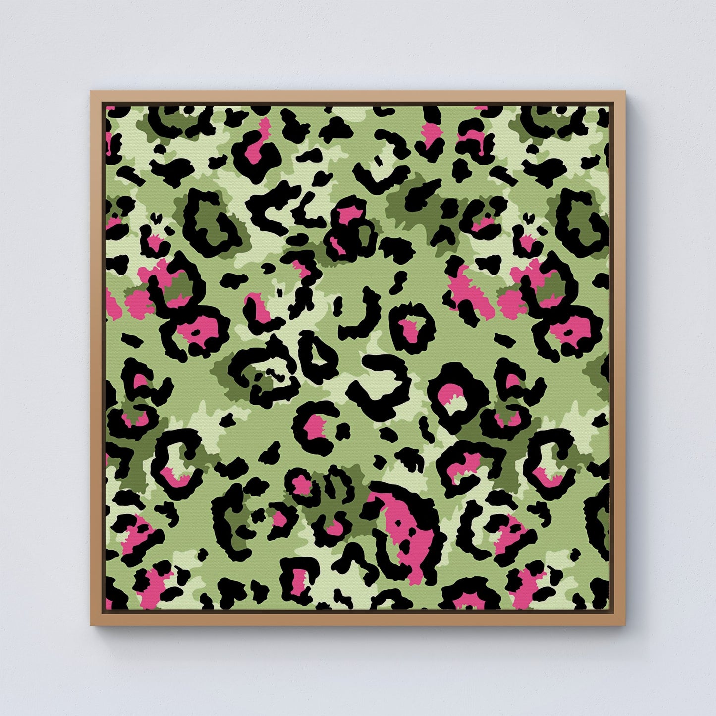 Green And Pink Leopard Print Framed Canvas