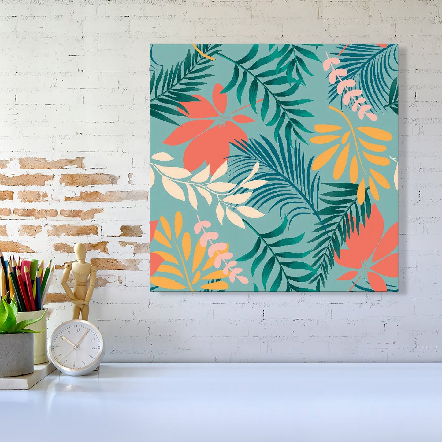 Abstract Bright Colorful Tropical Leaves Canvas