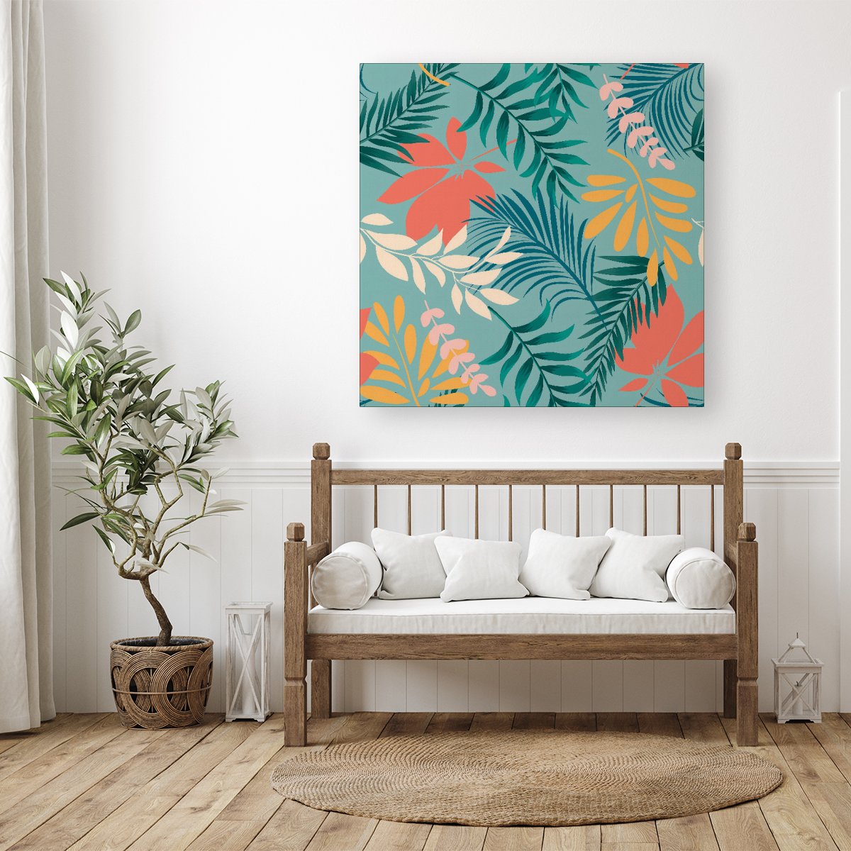 Abstract Bright Colorful Tropical Leaves Canvas