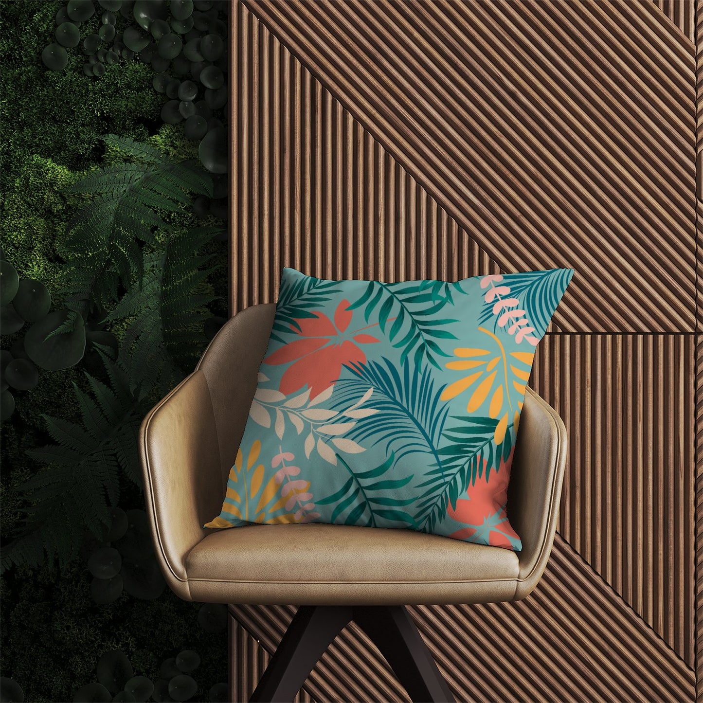 Abstract Bright Colorful Tropical Leaves Outdoor Cushion