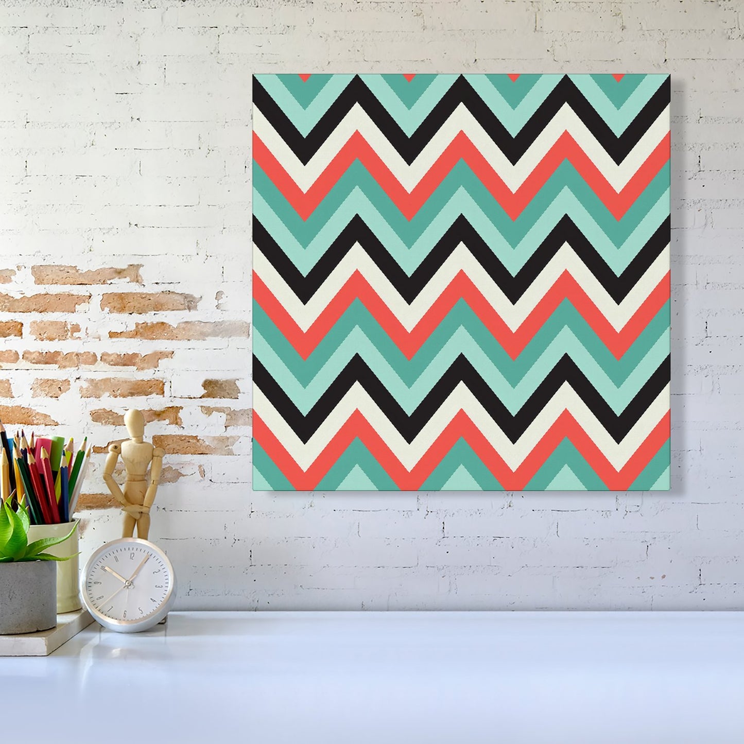 Geometric Colored Chevron Pattern Canvas
