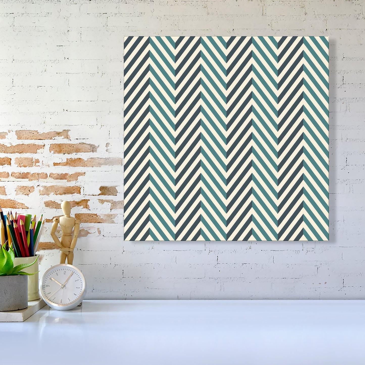 Geometric Herringbone Chevron Blues Canvas