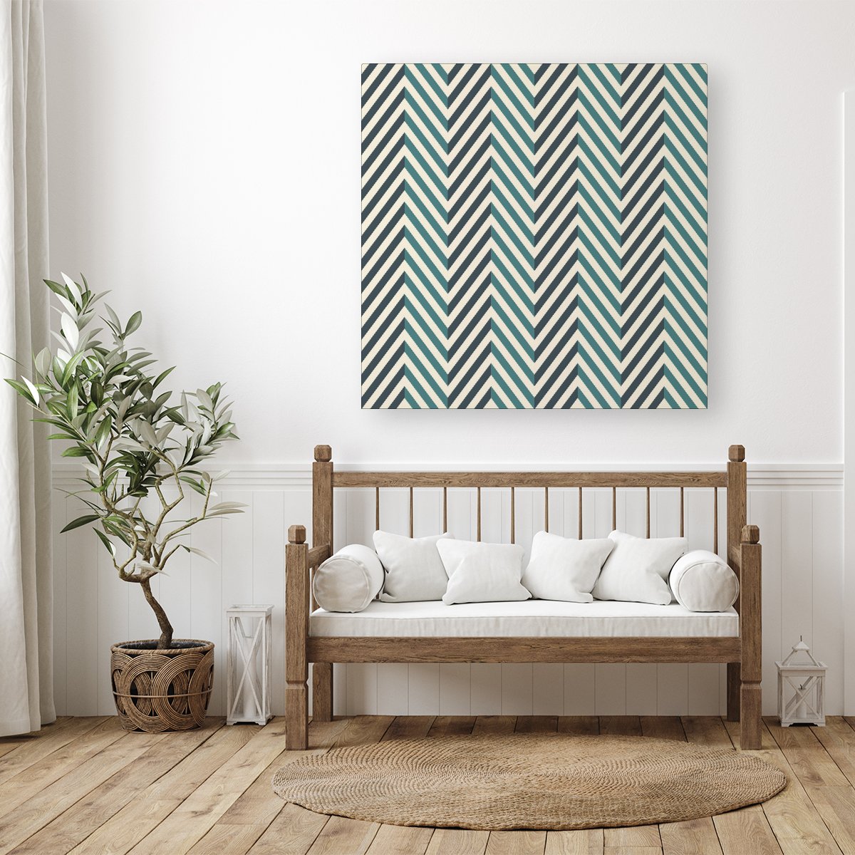 Geometric Herringbone Chevron Blues Canvas