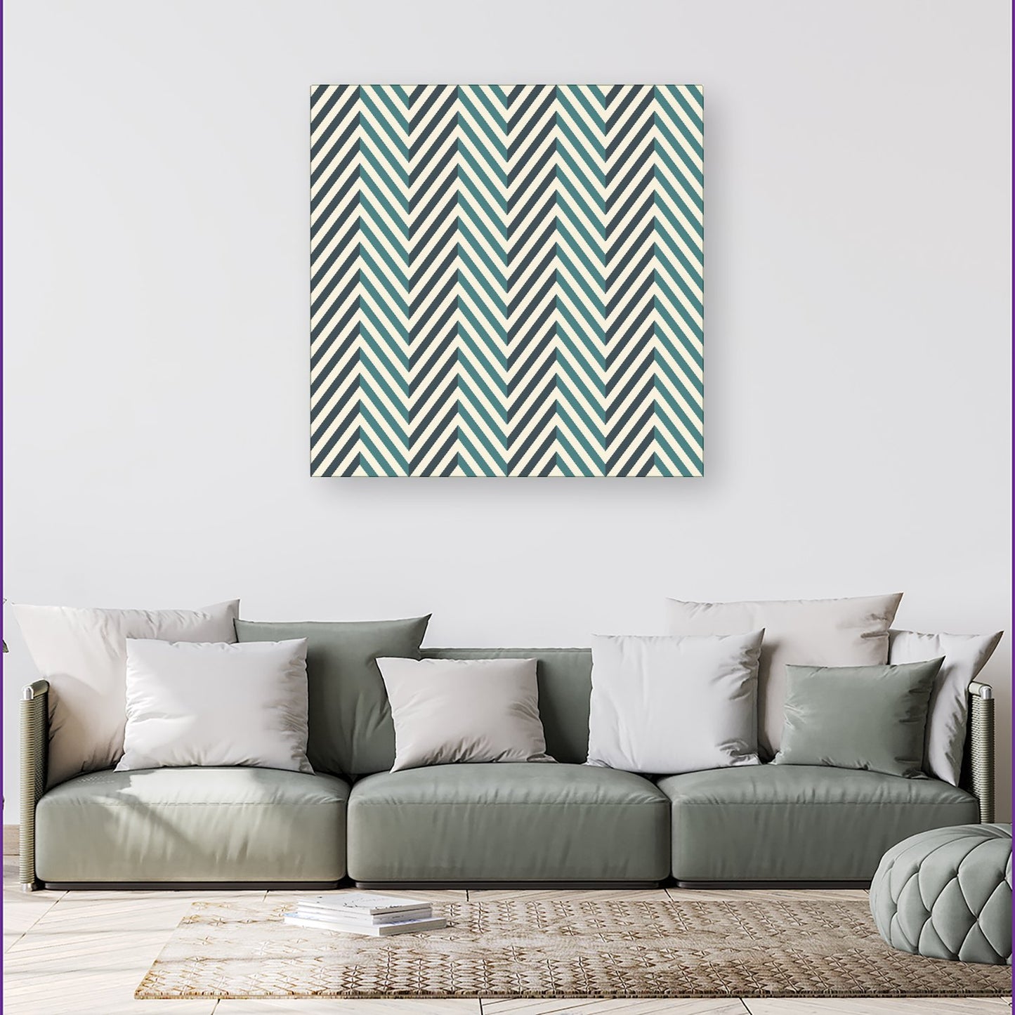 Geometric Herringbone Chevron Blues Canvas
