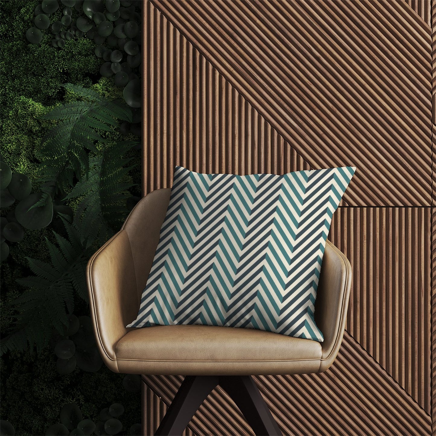 Geometric Herringbone Chevron Blues Outdoor Cushion