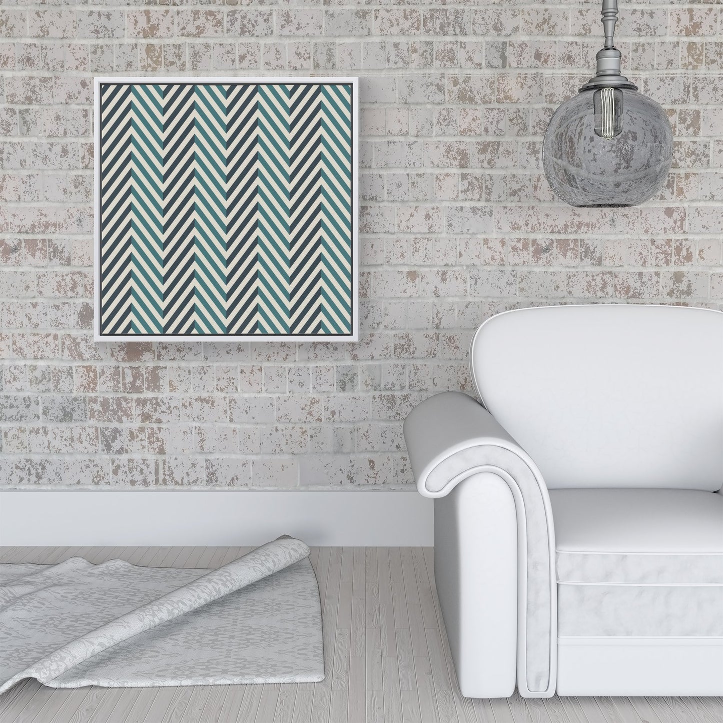 Geometric Herringbone Chevron Blues Framed Canvas