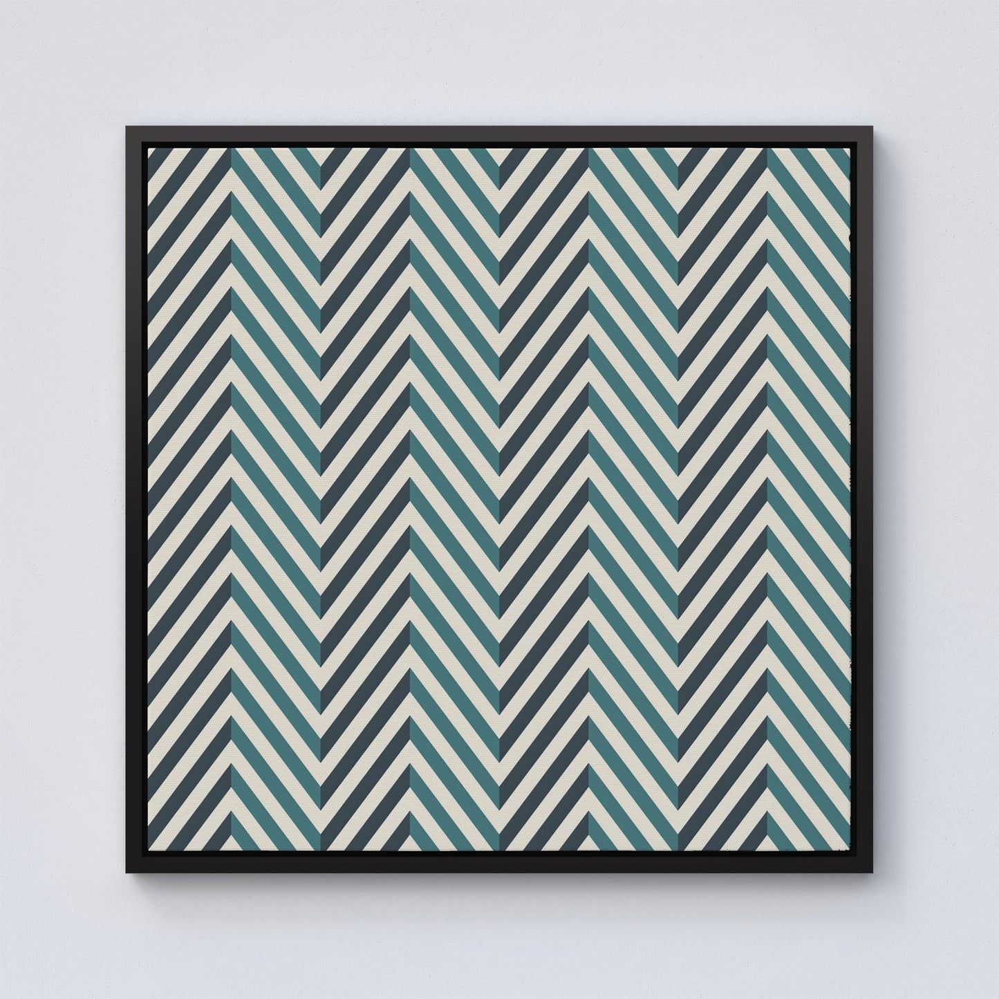 Geometric Herringbone Chevron Blues Framed Canvas