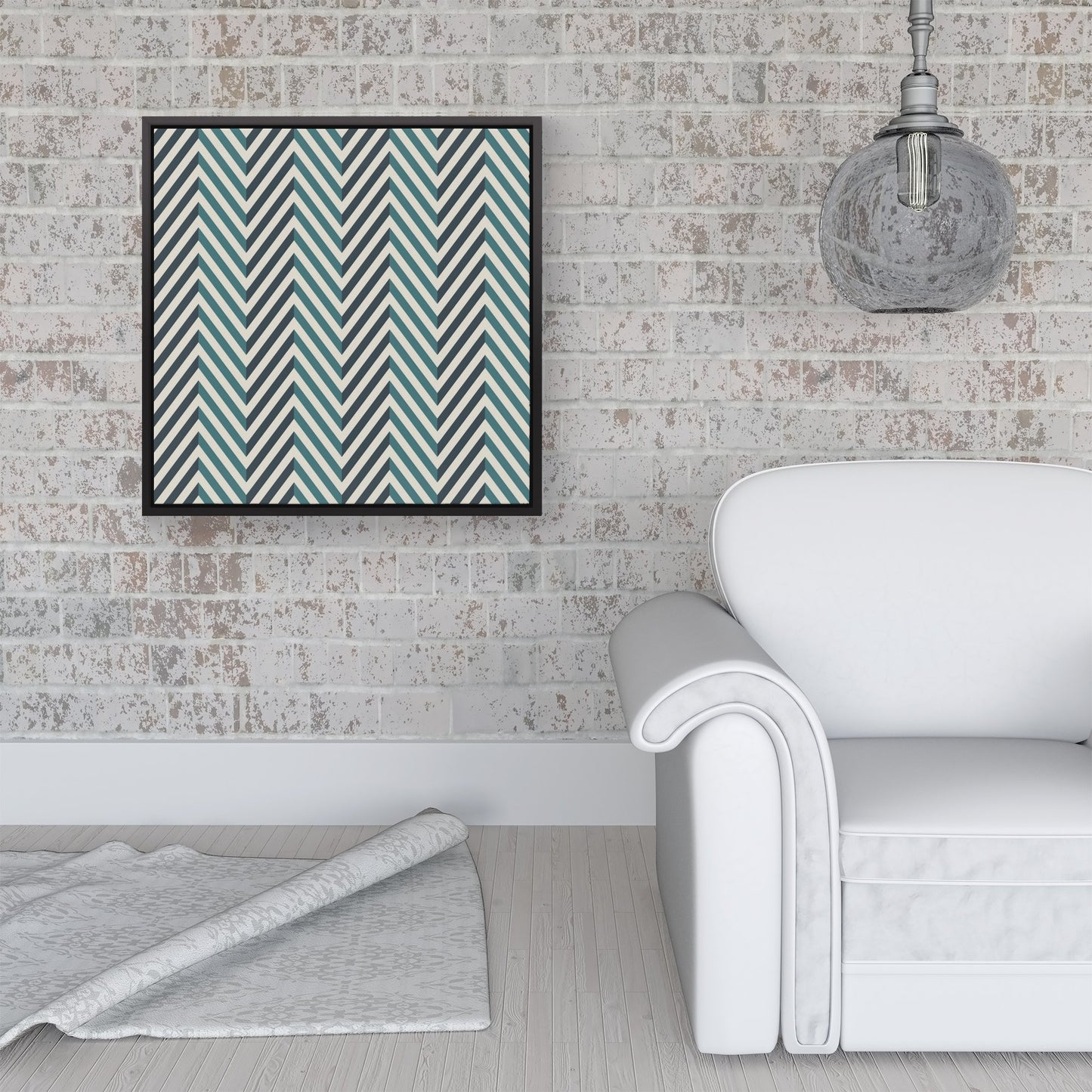 Geometric Herringbone Chevron Blues Framed Canvas