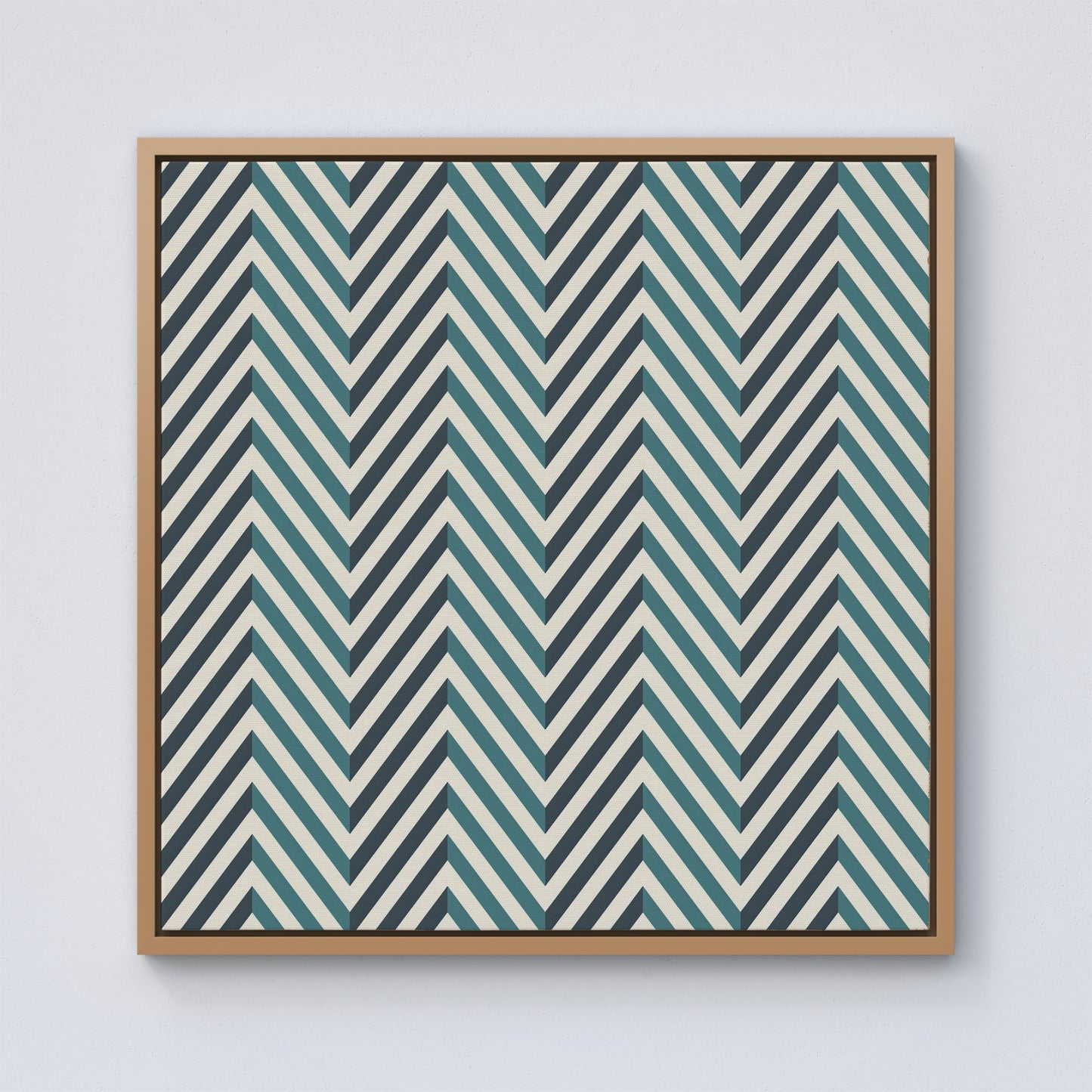 Geometric Herringbone Chevron Blues Framed Canvas