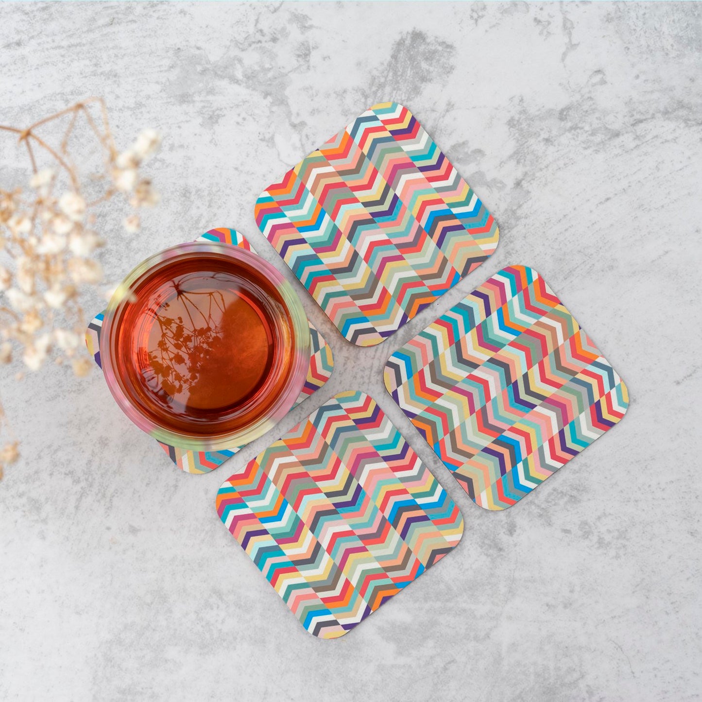 Geometric Multi Colored Chevron Pattern Coasters