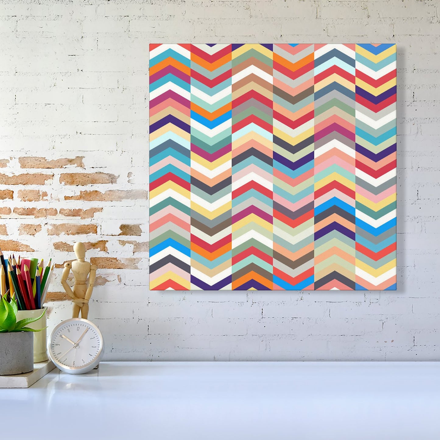 Geometric Multi Colored Chevron Pattern Canvas