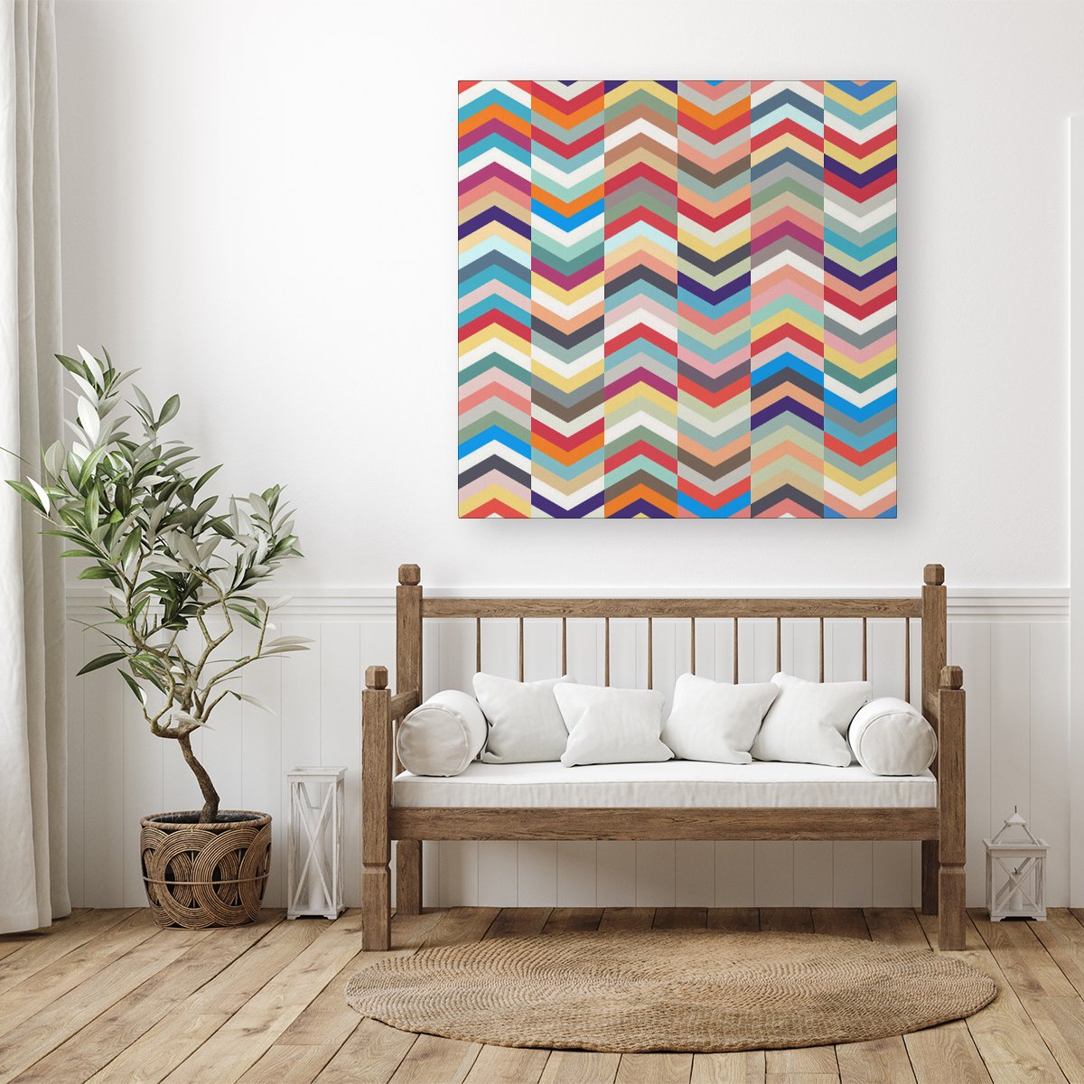 Geometric Multi Colored Chevron Pattern Canvas