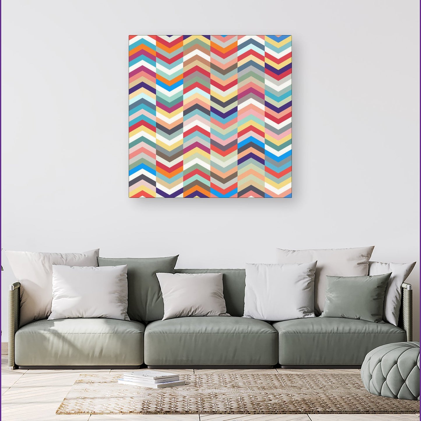 Geometric Multi Colored Chevron Pattern Canvas
