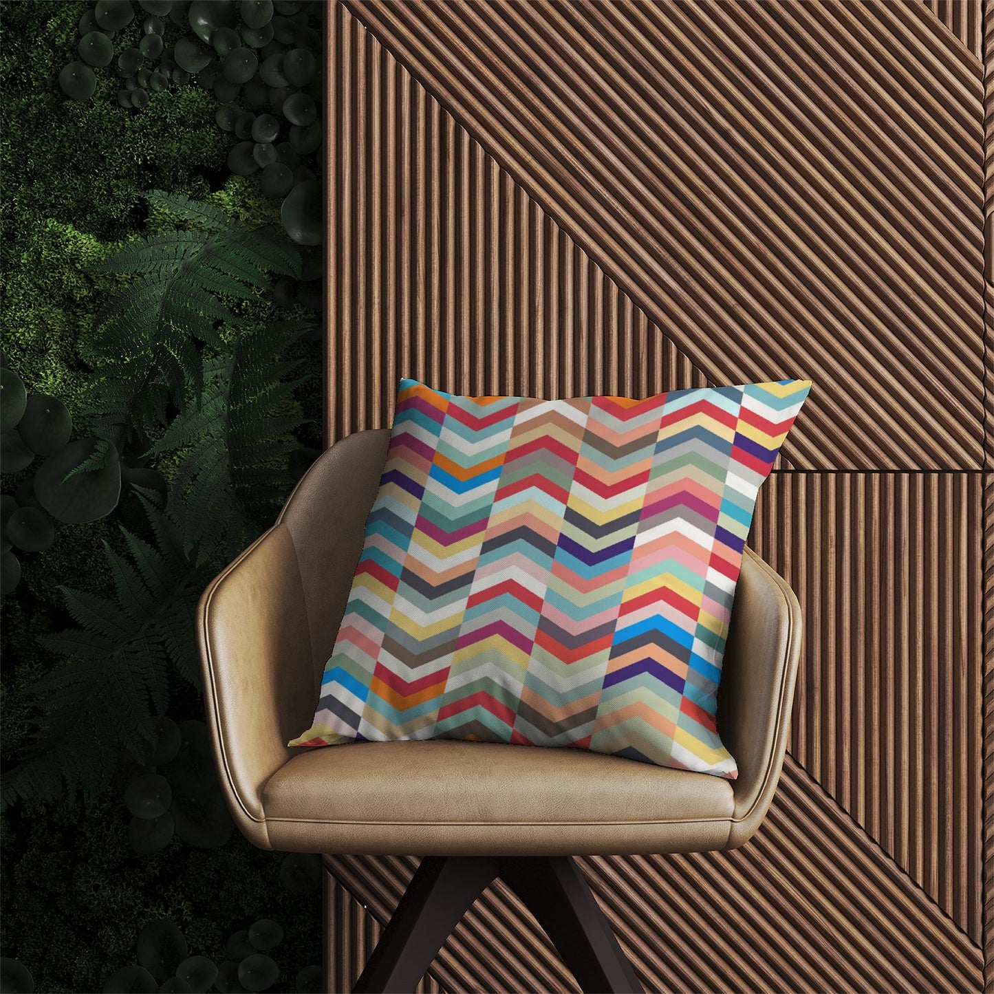Geometric Multi Colored Chevron Pattern Outdoor Cushion