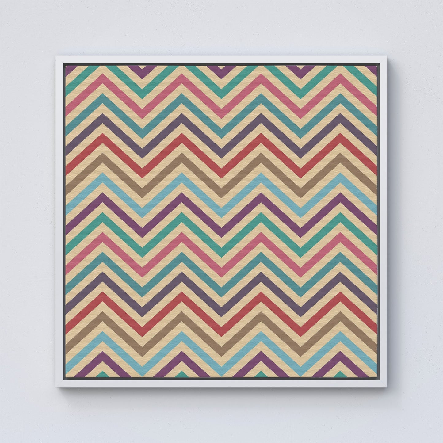 Geometric Vintage Colored Chevron Pattern Framed Canvas