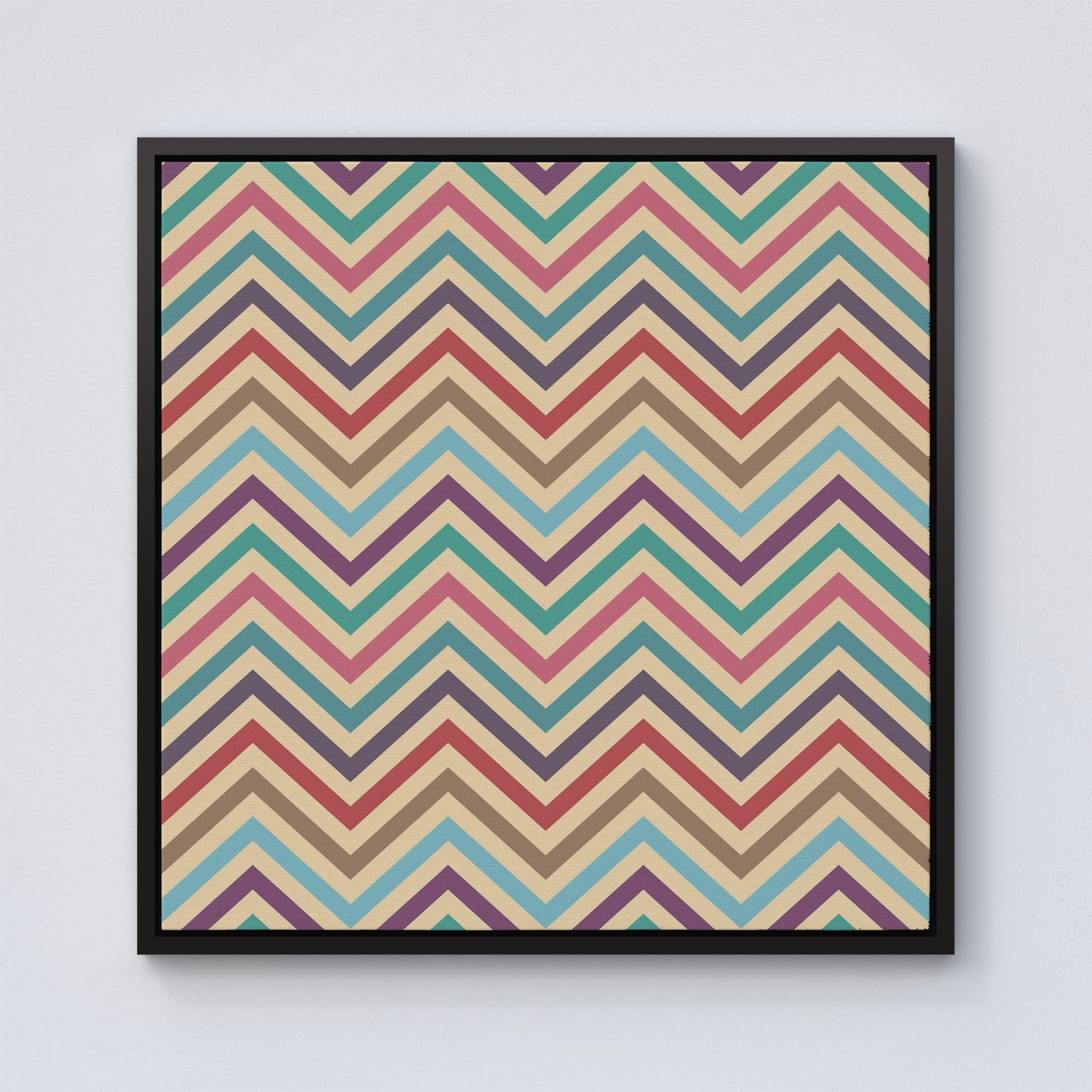Geometric Vintage Colored Chevron Pattern Framed Canvas