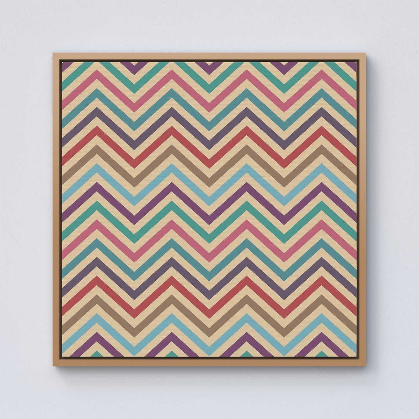 Geometric Vintage Colored Chevron Pattern Framed Canvas