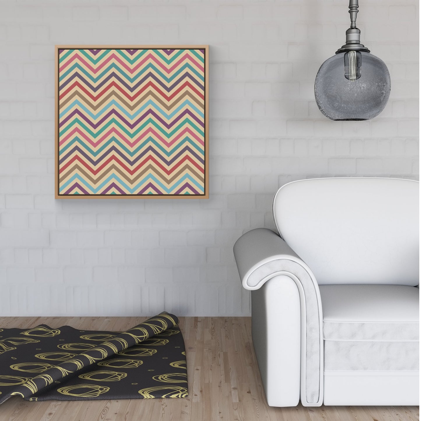 Geometric Vintage Colored Chevron Pattern Framed Canvas