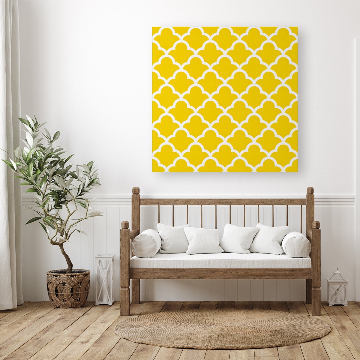 Geometric Yellow Quatrefoil Wave Canvas