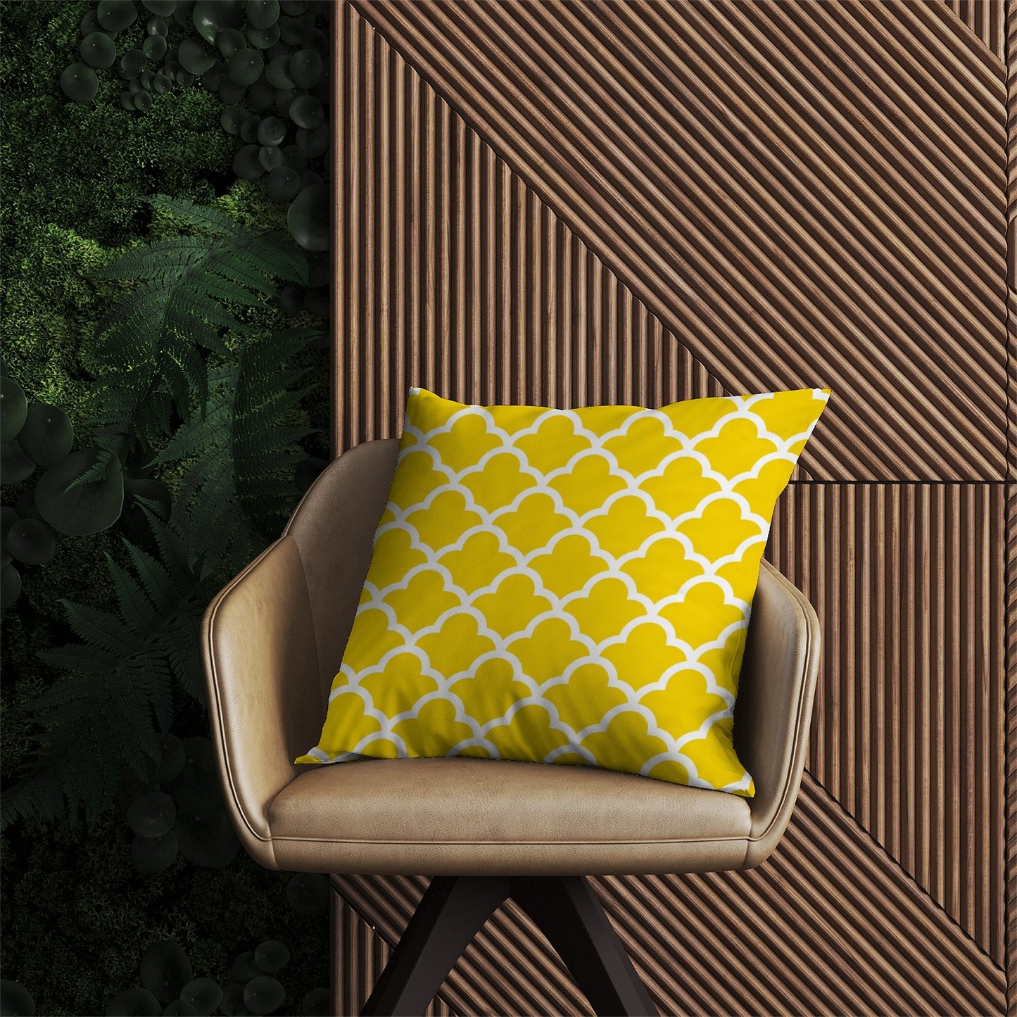 Geometric Yellow Quatrefoil Wave Outdoor Cushion
