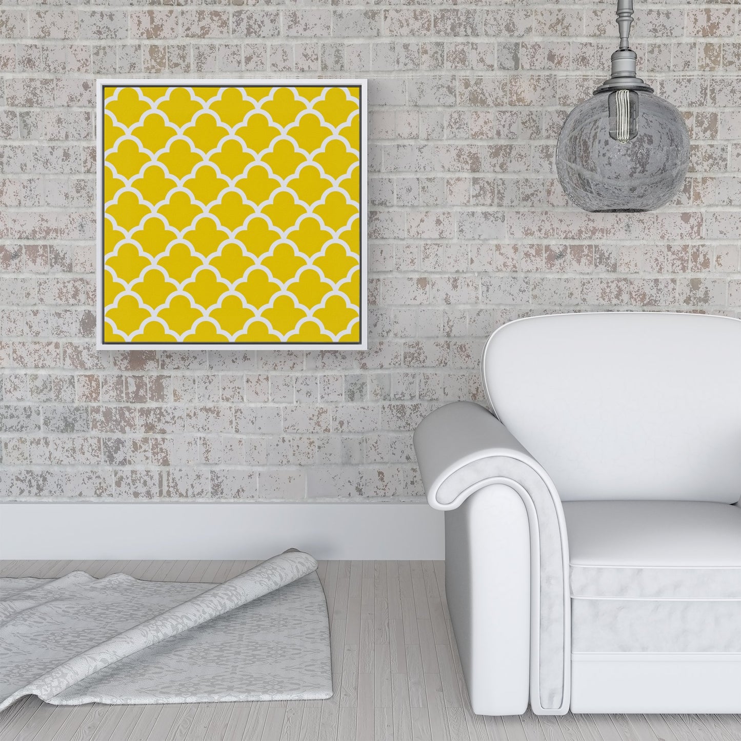 Geometric Yellow Quatrefoil Wave Framed Canvas
