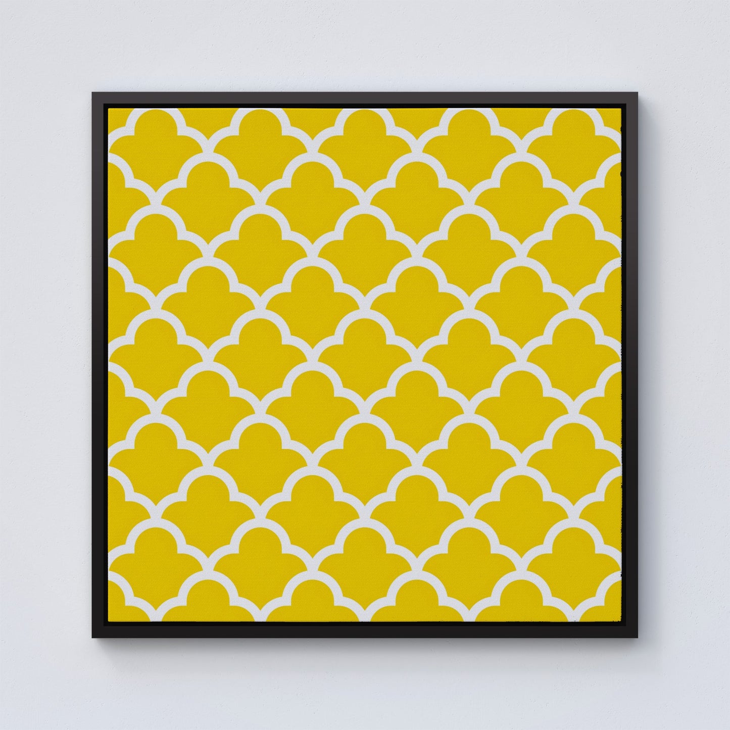 Geometric Yellow Quatrefoil Wave Framed Canvas