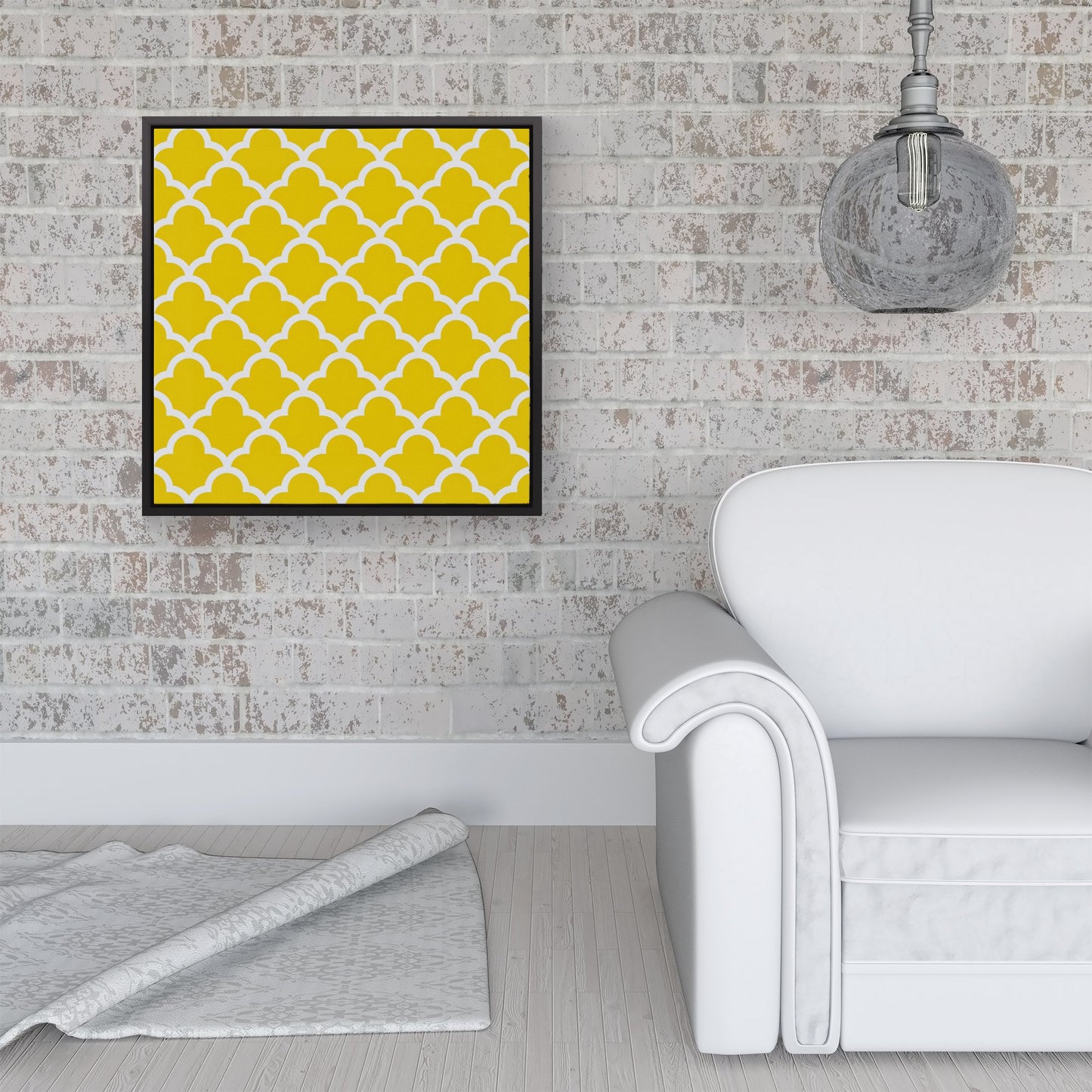 Geometric Yellow Quatrefoil Wave Framed Canvas