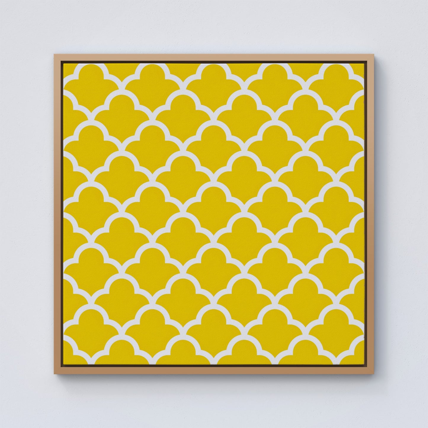 Geometric Yellow Quatrefoil Wave Framed Canvas